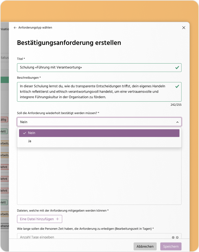 Anforderungen und Schulungen definieren in Deklaris