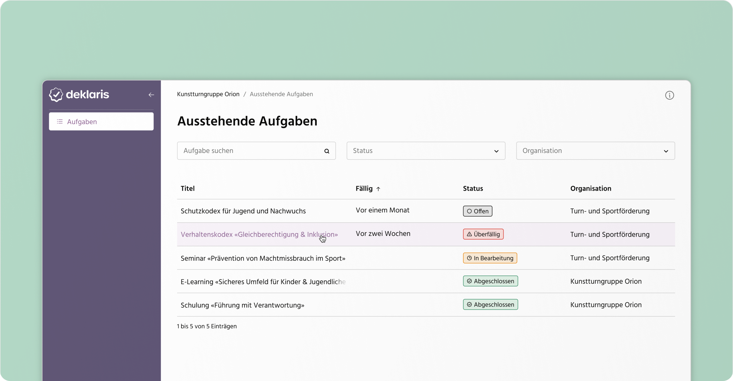 Selbstdeklaration für Mitarbeitende in der Software für Schutzkonzepte