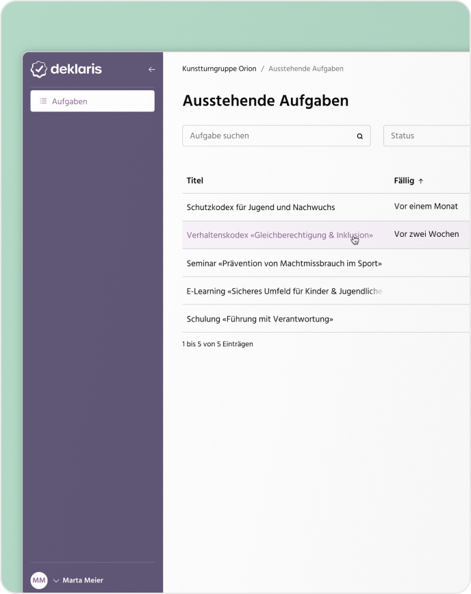 Selbstdeklaration für Mitarbeitende in der Software für Schutzkonzepte