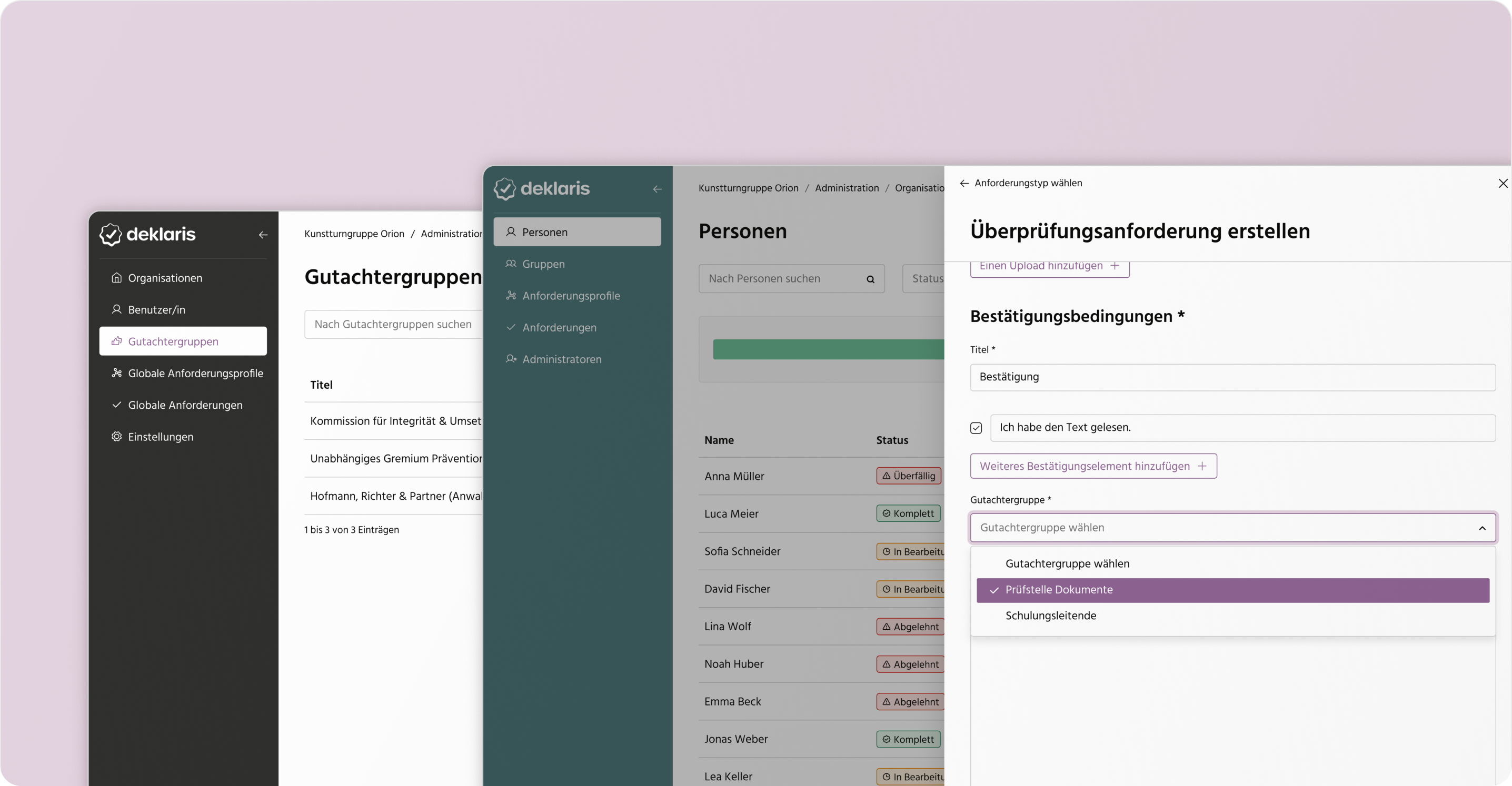 Mehrstufige Überprüfung und Freigabe von Vorgaben in Deklaris